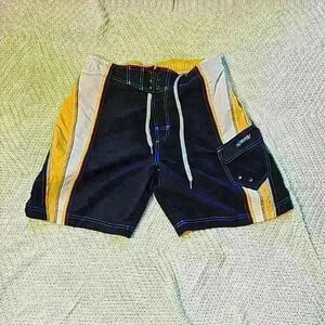 Mens Speedo Trunks Blue and Yellow with Waterproof Pouch Large